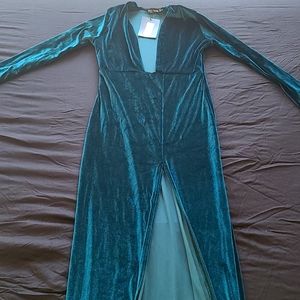 Emerald Green Velvet Plunge Split Leg Maxi Dress